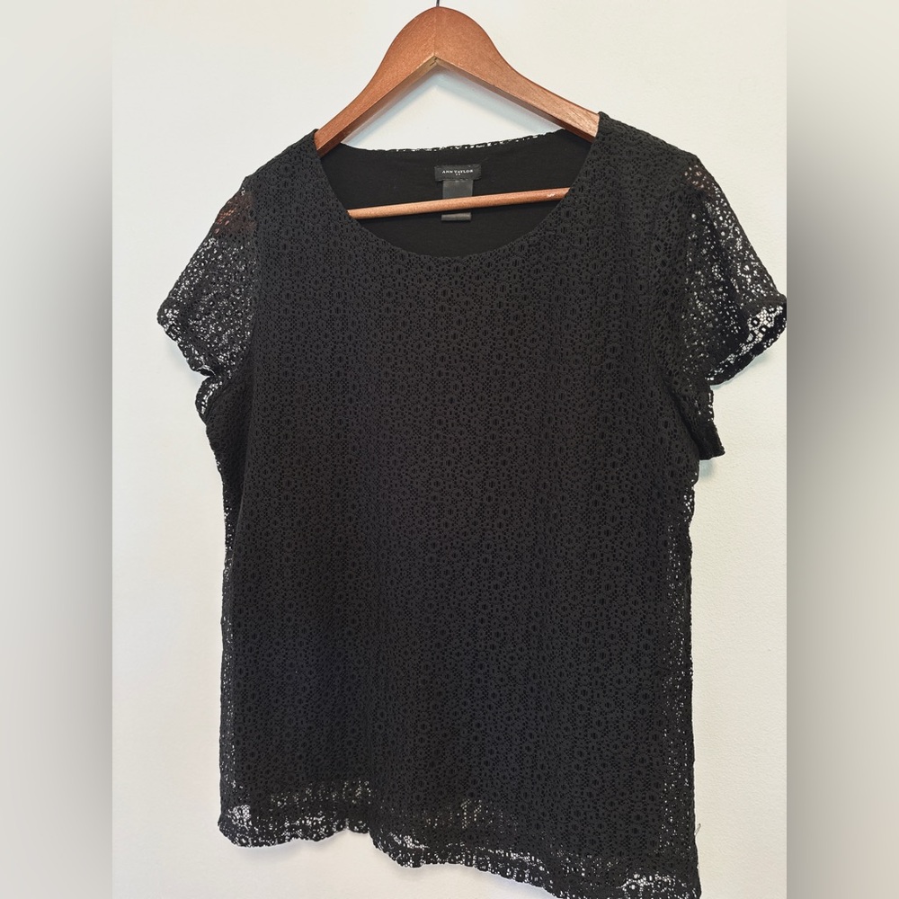 Ann Taylor Black Crochet Blouse SIZE L